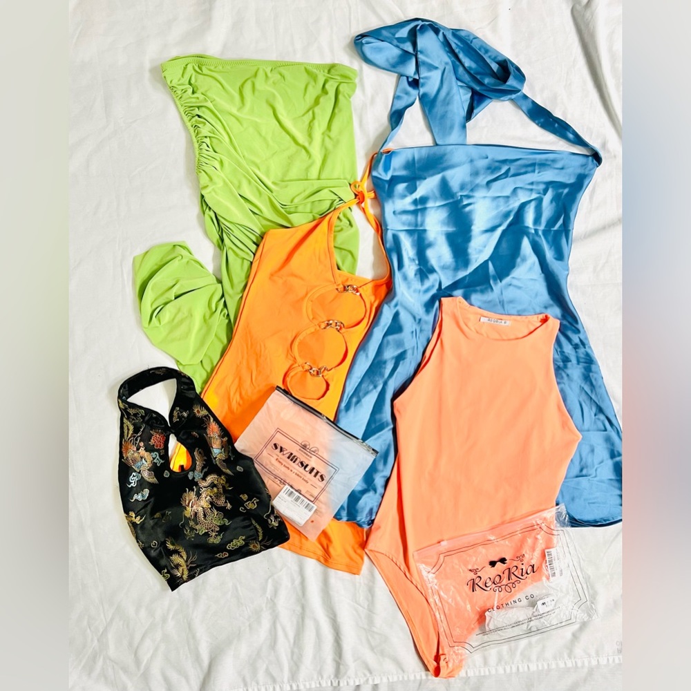 Party attire everything listed in picture for 1 price!! 3 dress, bodysuit,halter